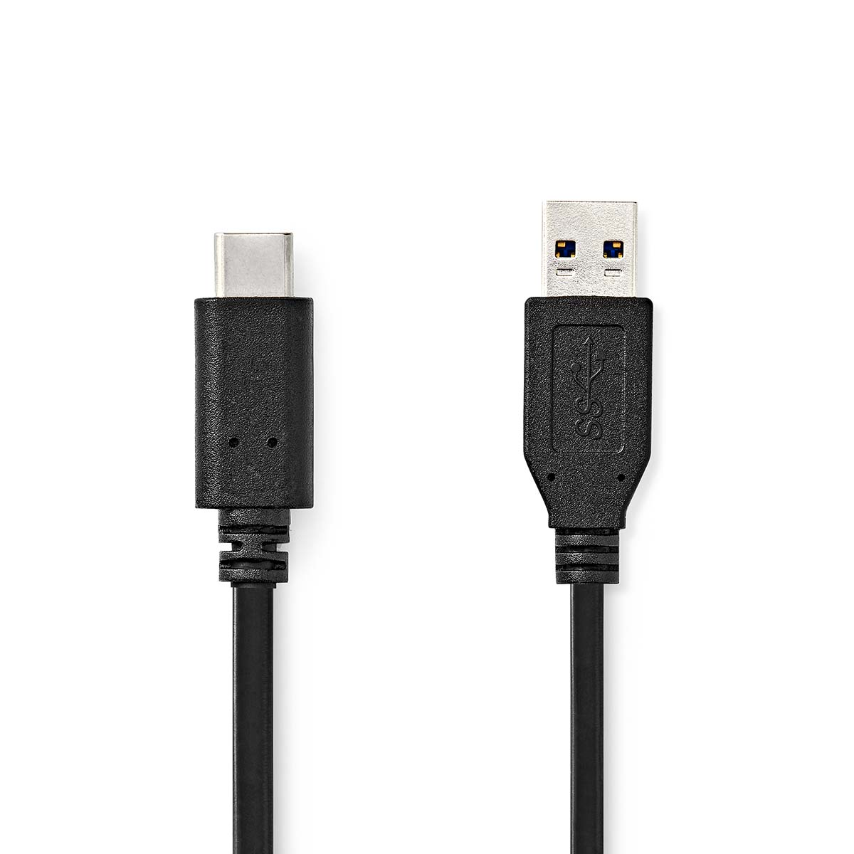 Two black USB cables, one with a USB-C and one with a USB-A connector.