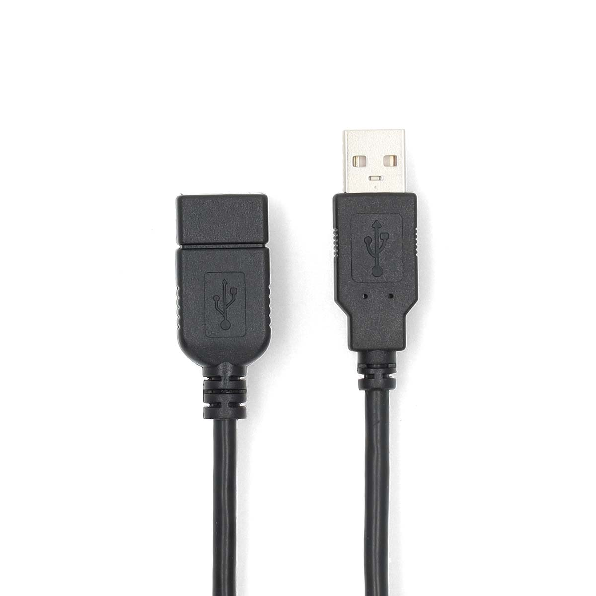 Twee zwarte USB-kabels met verschillende connectoren, op een witte achtergrond.