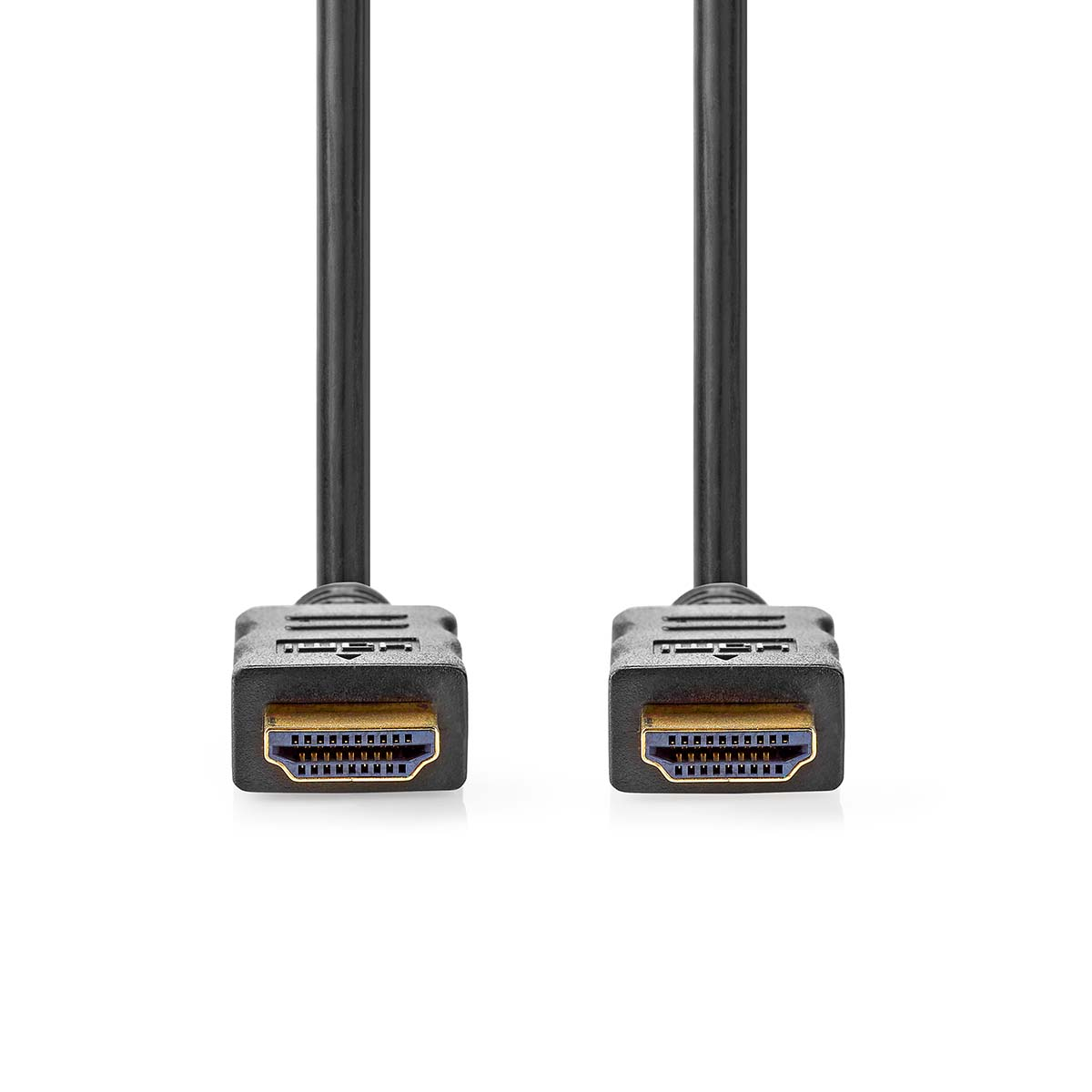 Twee zwarte HDMI-kabels. De achtergrond is wit.