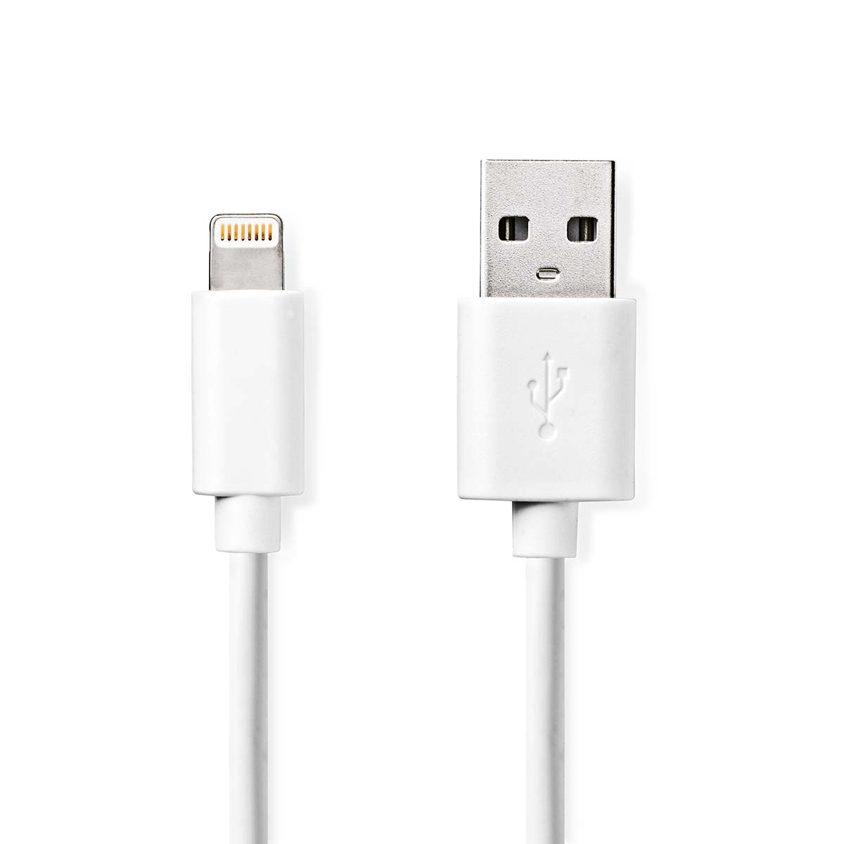 Biały kabel do ładowania USB ze złączem USB-A i złączem Lightning.