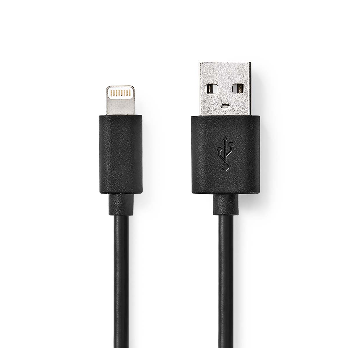 Czarny kabel USB na Lightning na białym tle.