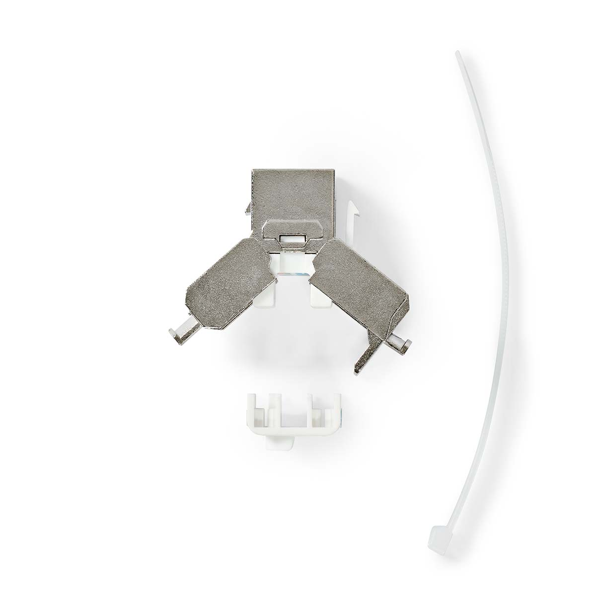 Mounting components and a white cable tie on a white background.