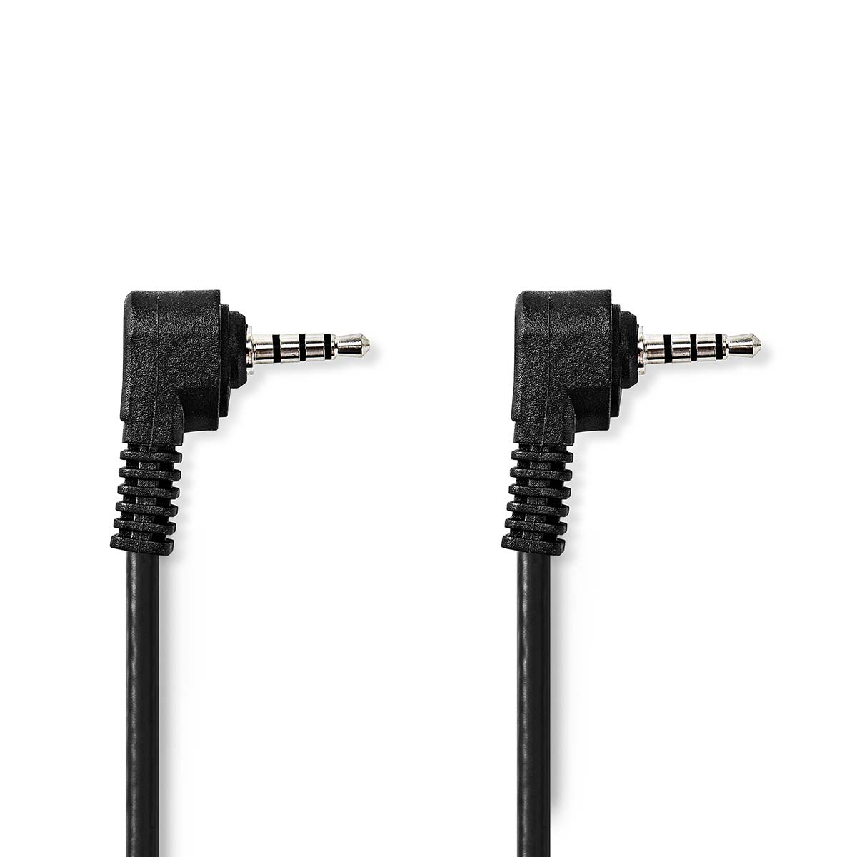Zwei schwarze 3,5-mm-Audiobuchsen. Schwarze Kabel verlaufen nach unten. Weißer Hintergrund.