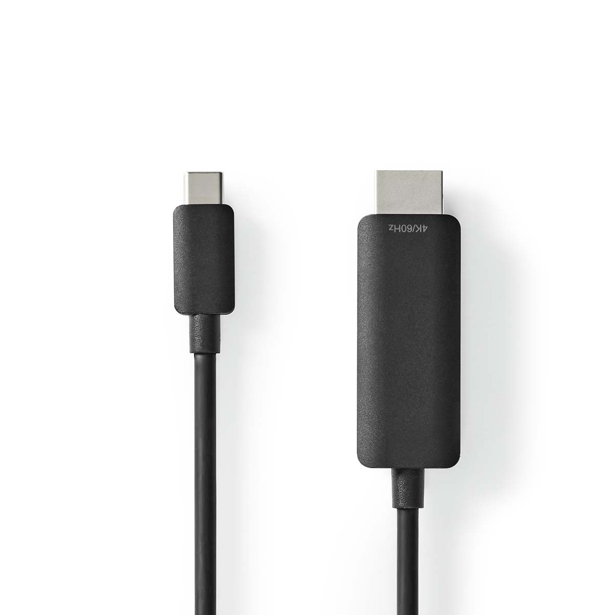 A black USB-C to HDMI cable, with the text '4K/60Hz' on the HDMI connector.