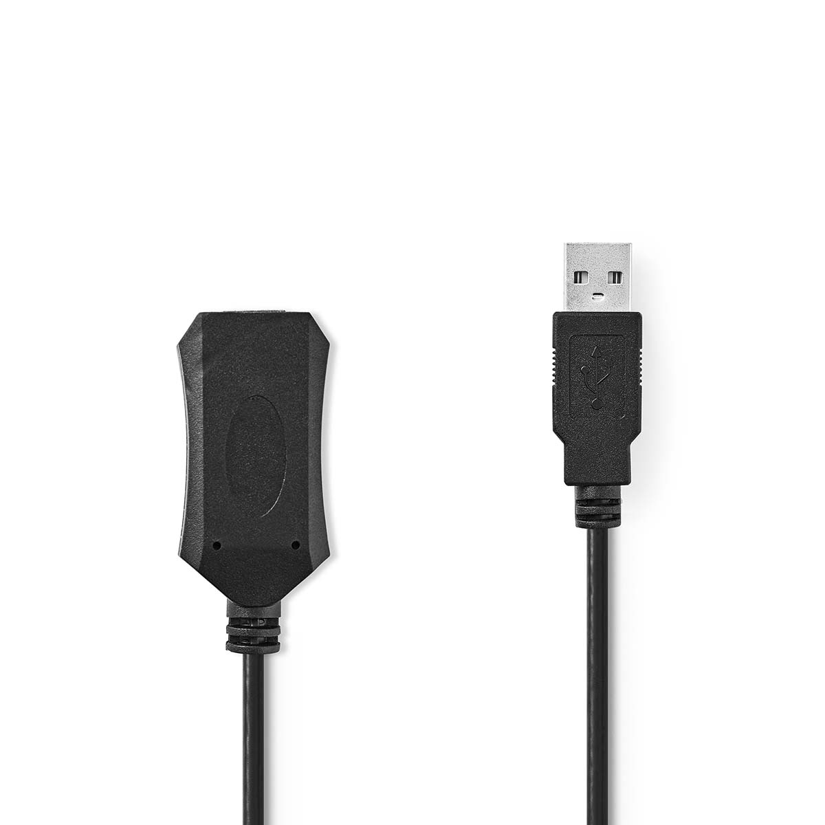 Czarny przedłużacz USB na białym tle.
