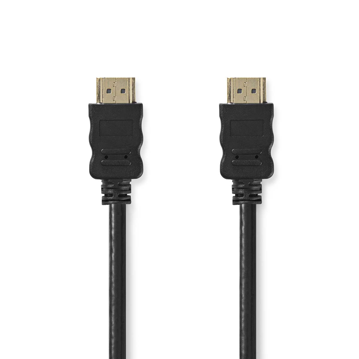Zwei schwarze HDMI-Kabel mit goldenen Steckern auf weißem Hintergrund.