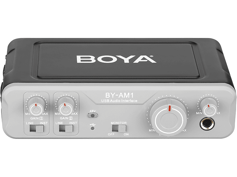 Mezcladora de audio - BOYA BY-AM1 Dos Canales Dispositivos Entrada en Linea 6.35 o Micrófono XLR Alimentación Phantom de 48V