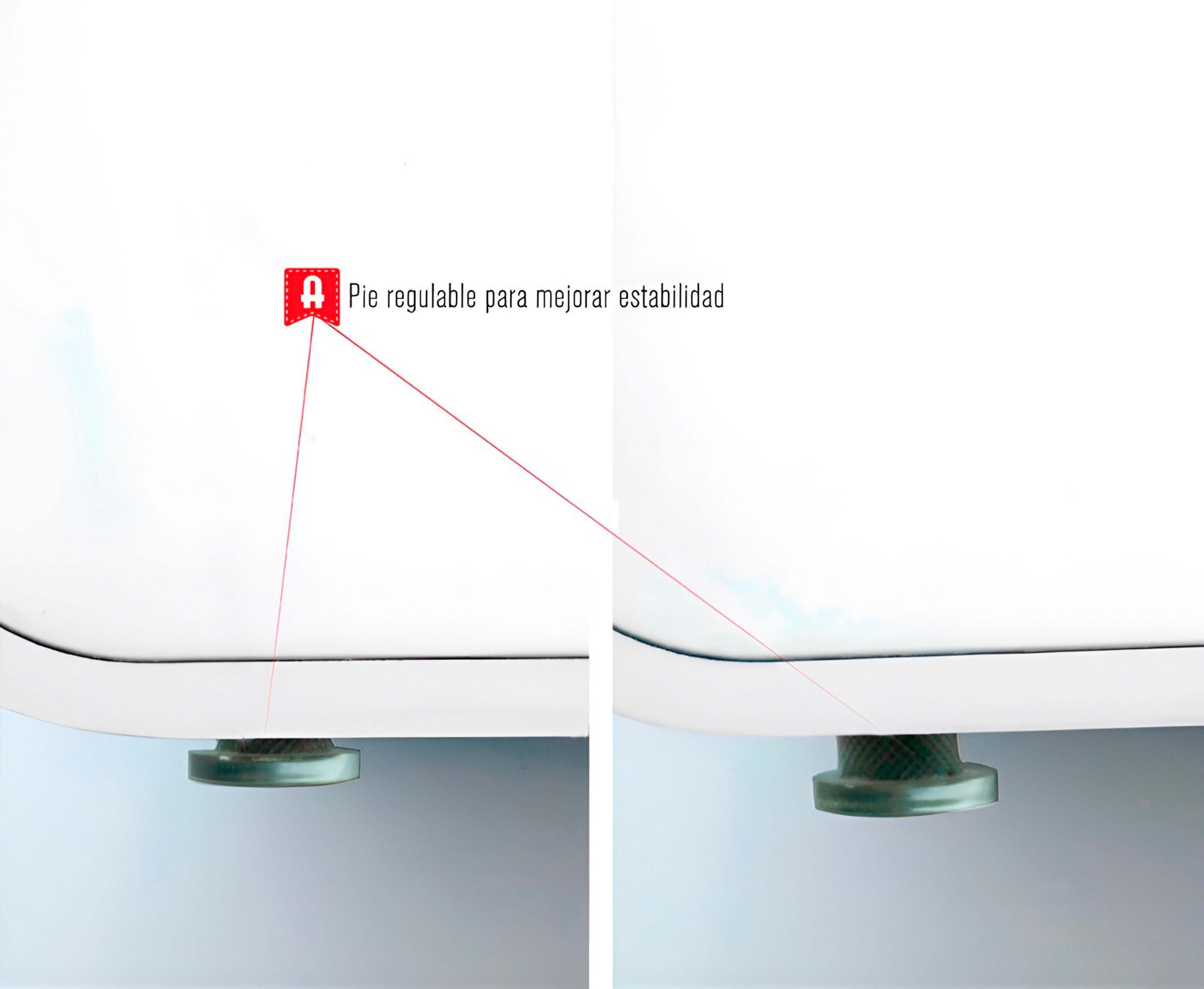 Zbliżenie białego urządzenia. Obraz wyróżnia regulowane nóżki.