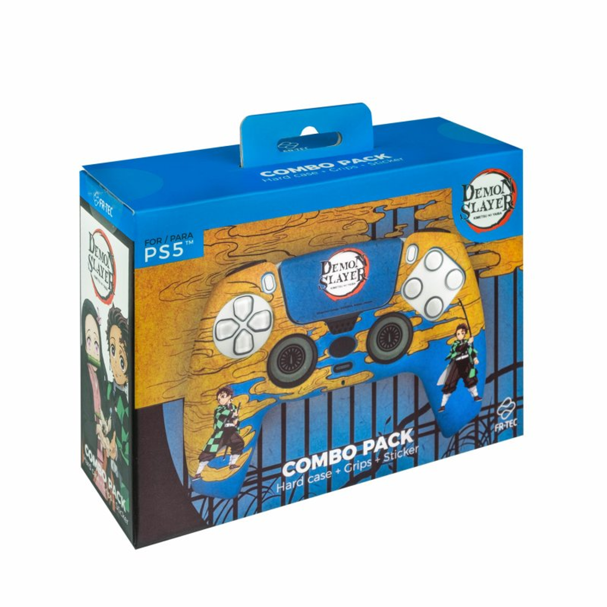 Combo pack controller PS5 in blu e giallo con personaggi di Demon Slayer.