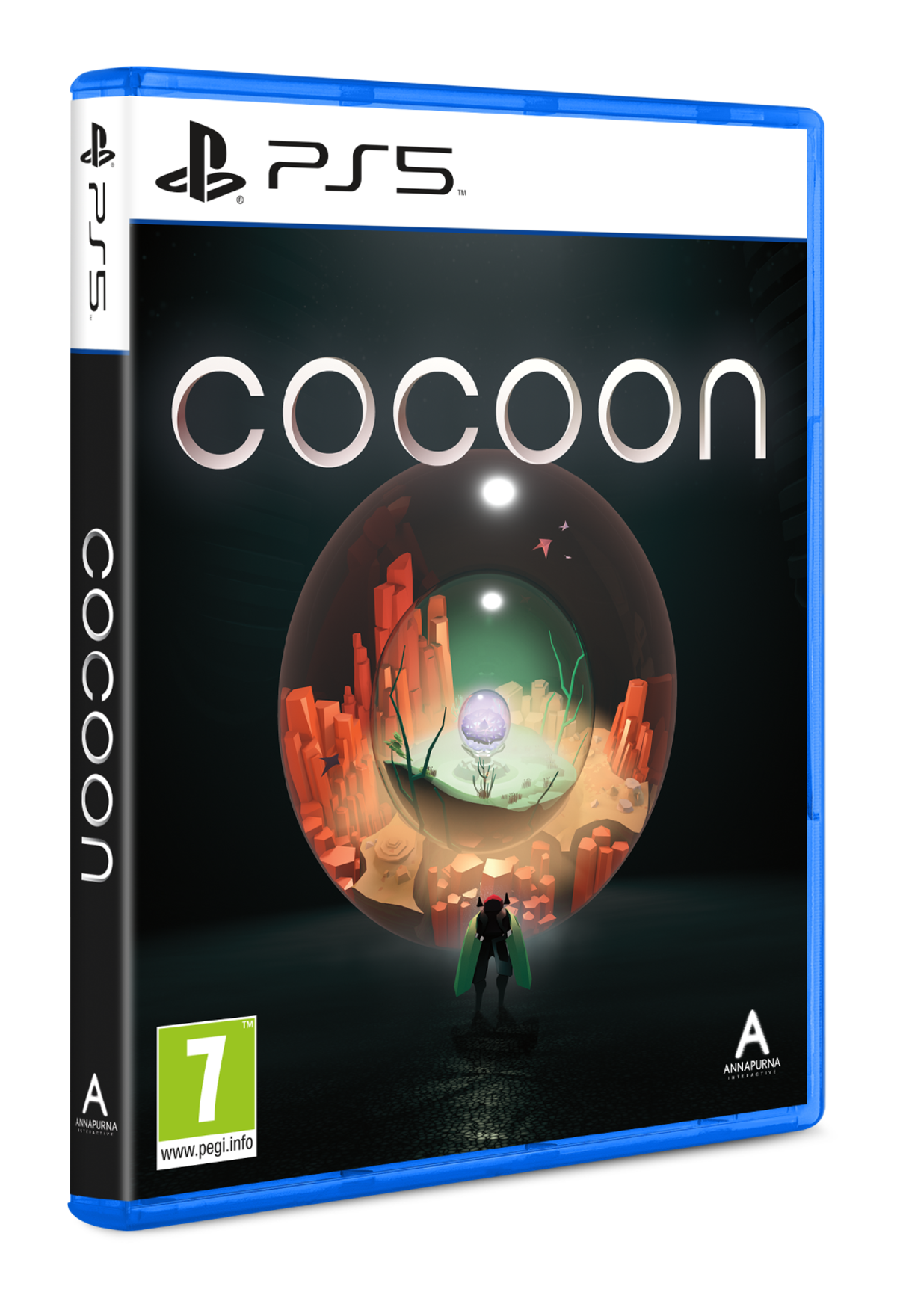 Caja de juego de PS5 para 'Cocoon' con arte de portada surrealista inspirado en la ciencia ficción.
