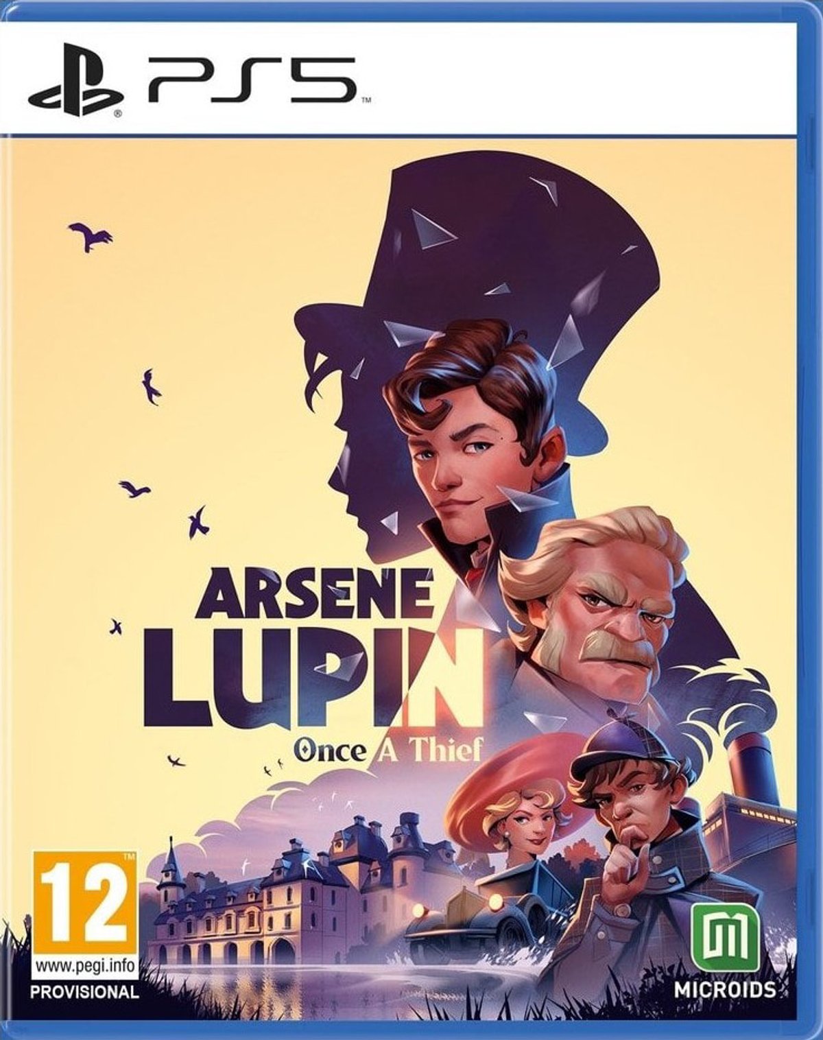 Grafika pudełka gry dla 'Arsene Lupin'. Zawiera trzy postacie i logo PS5 u góry.