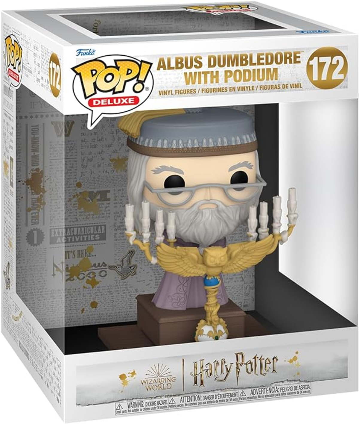 Figura Funko Pop! Deluxe Albus Dumbledore en una caja expositora.