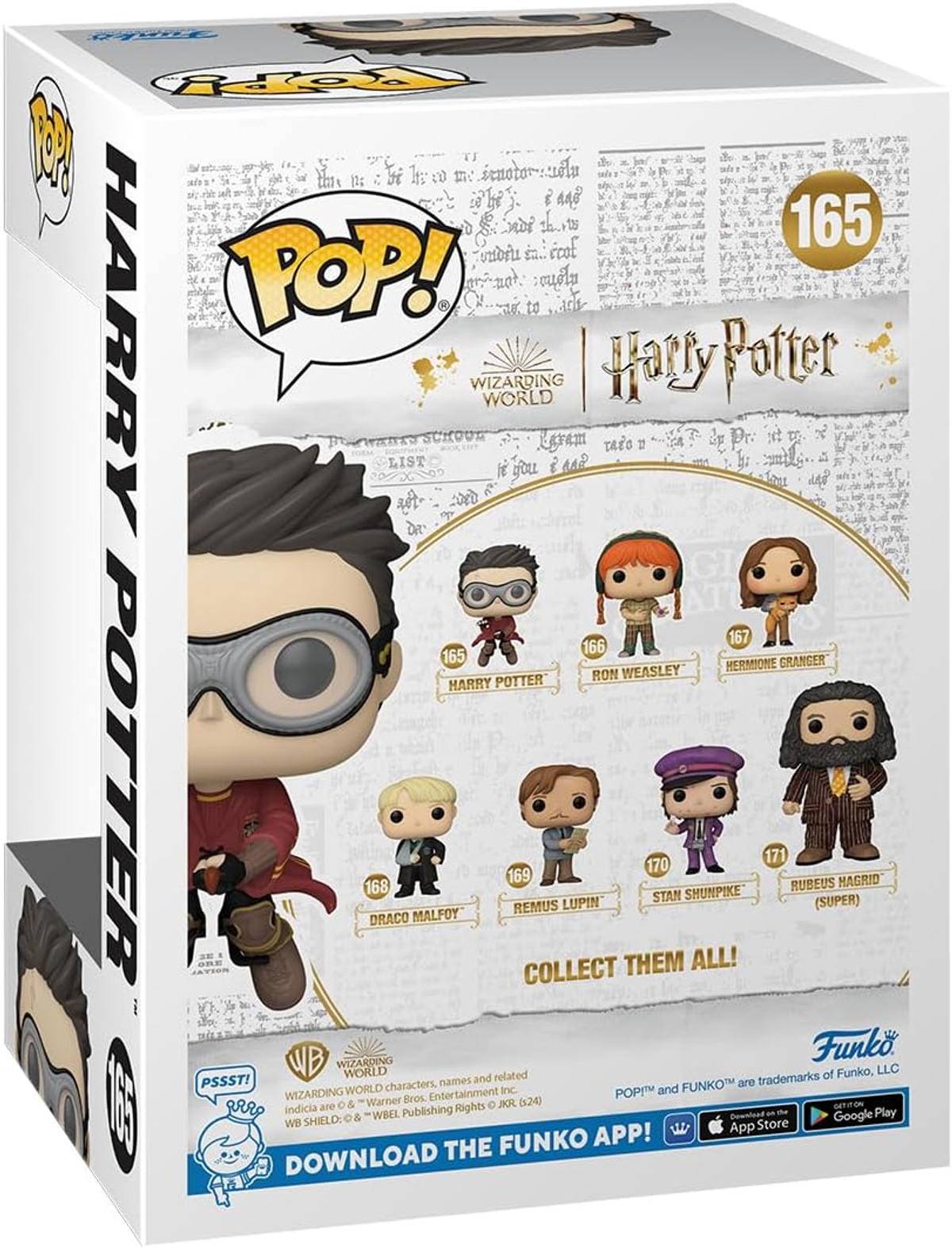 Il retro di una scatola di Harry Potter Funko Pop mostra più personaggi e il logo Pop!.