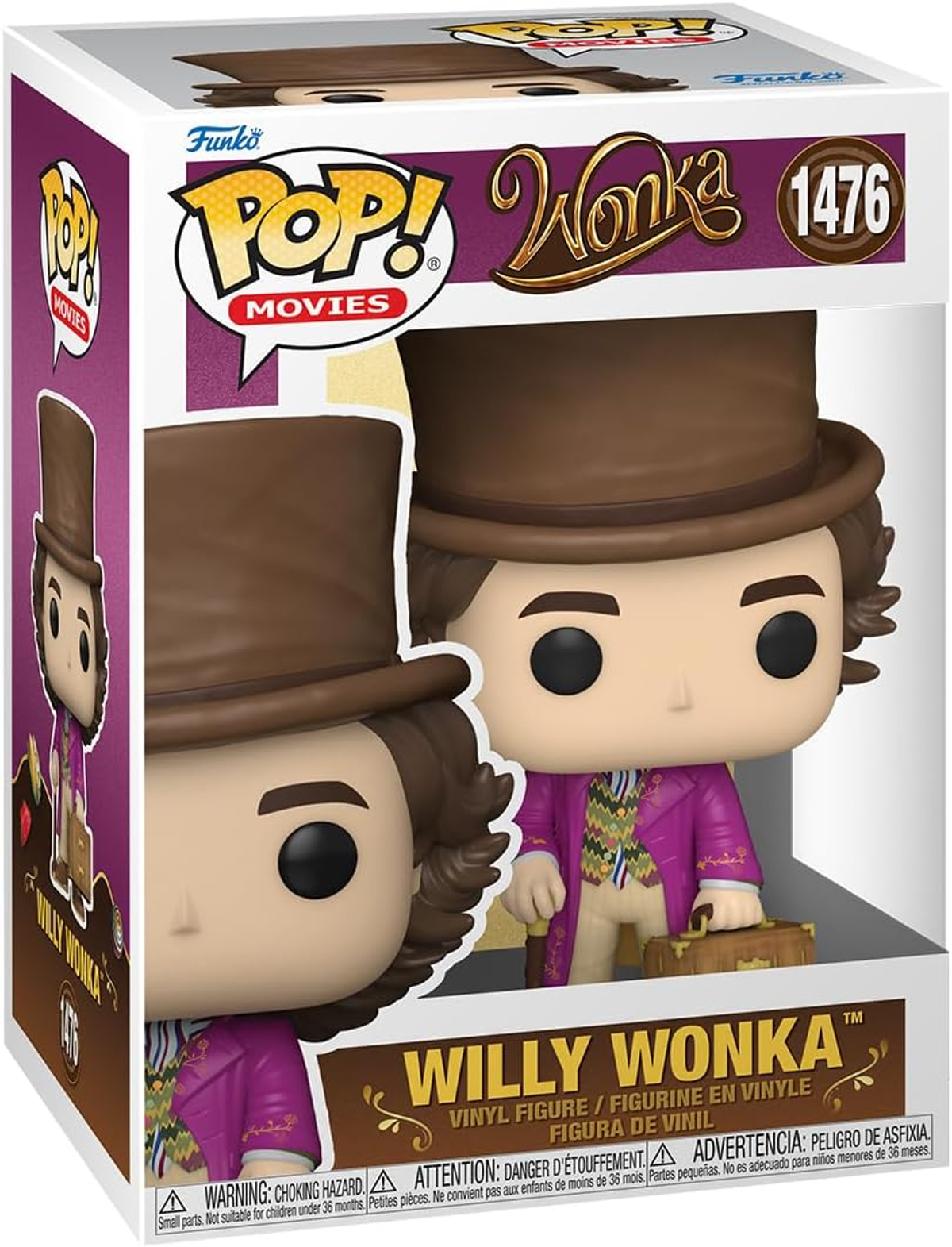 Una figura Funko Pop di Willy Wonka dal film. La scatola mostra due figure.