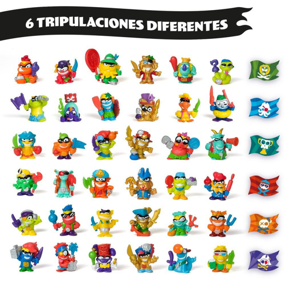 Una colección de figuras de juguete, cada una con un diseño único, exhibidas sobre un fondo blanco.