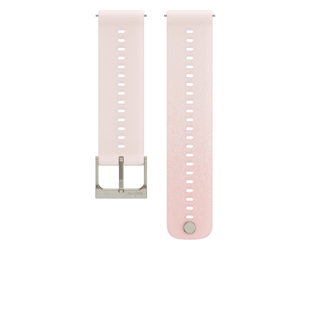 Due cinturini rosa con fibbie argentate. Design perforato. Il logo Suunto è visibile.