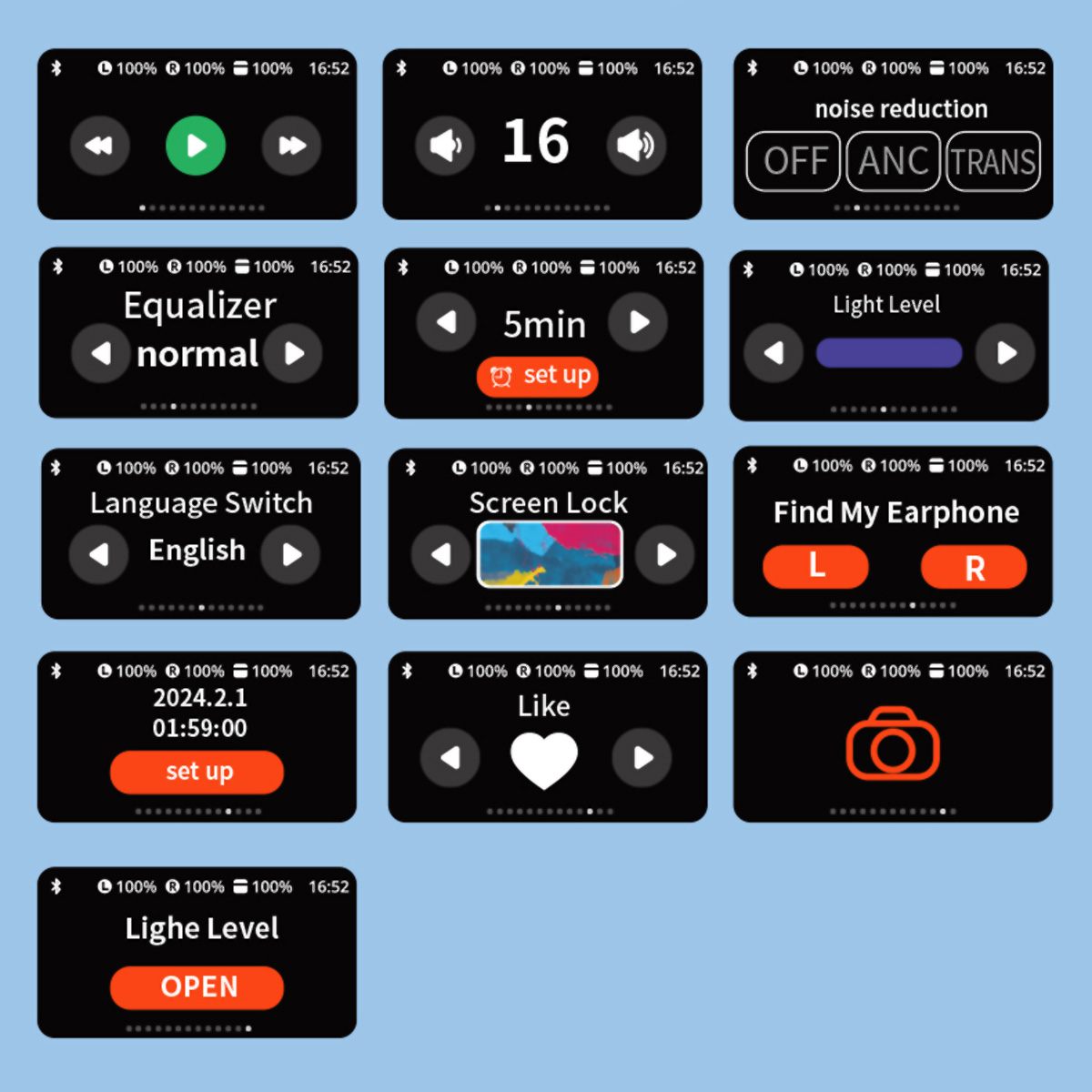 Vista del panel. Varios iconos de aplicaciones con texto, batería e indicadores de señal mostrados.