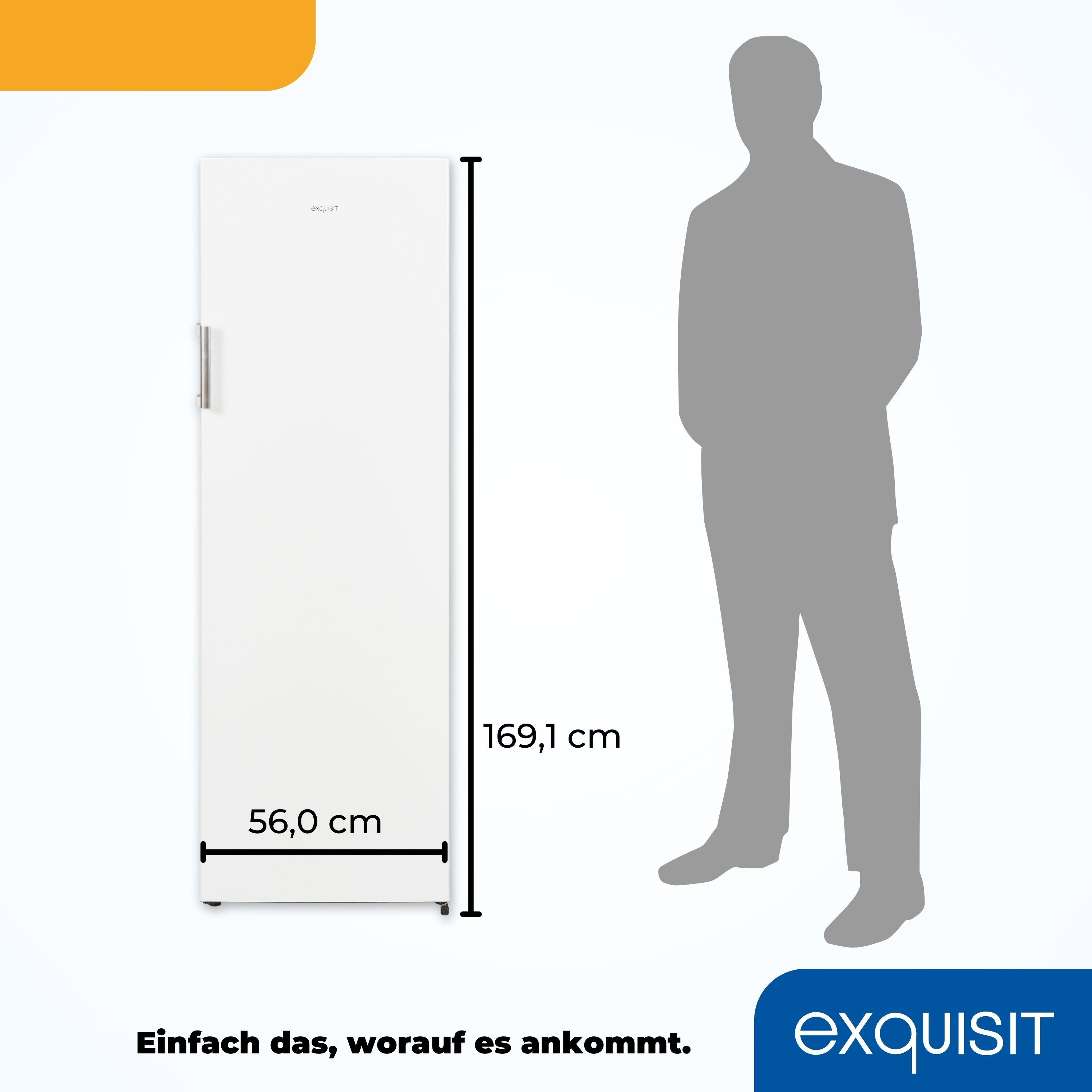 Ein weißer Kühlschrank mit einer Silhouette einer Person daneben.