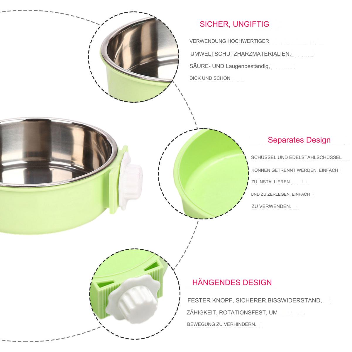 Grüne und silberne Futternapf mit Details des Designs, einschließlich eines sicheren, hängenden Designs.