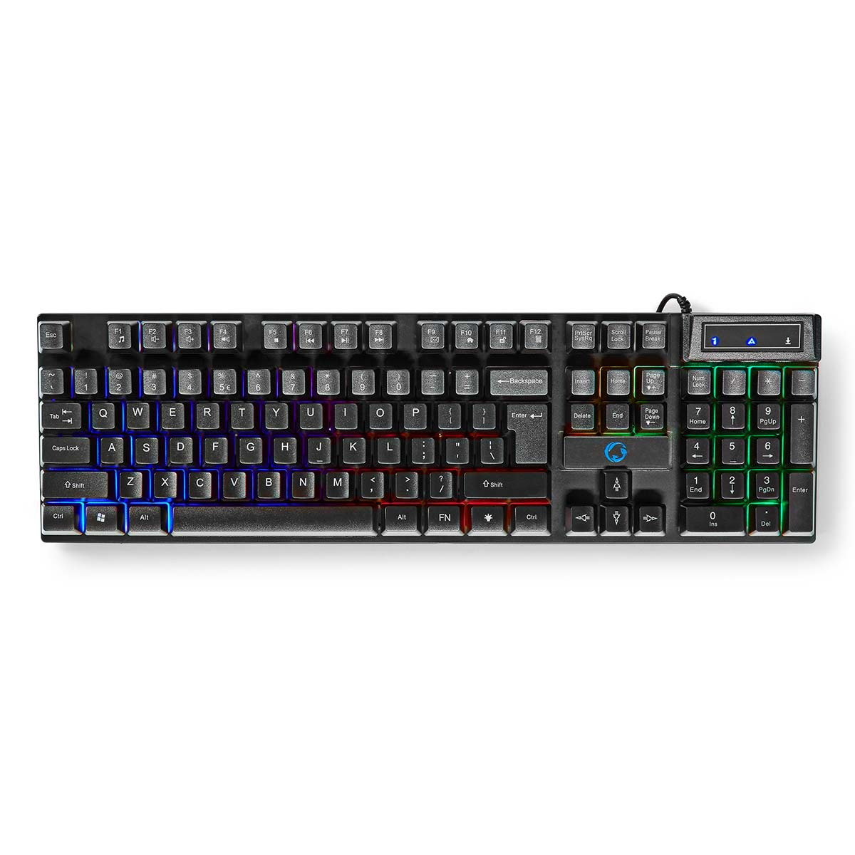 Un clavier noir avec des touches multicolores.