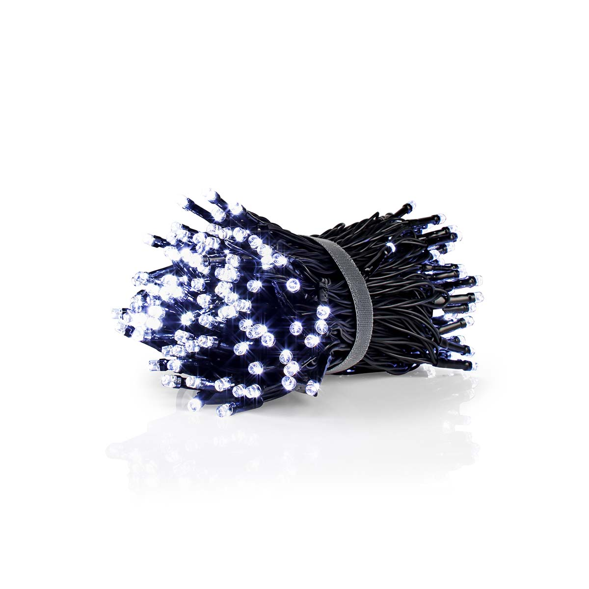 Pęczek białych świateł LED związanych szarą opaską.