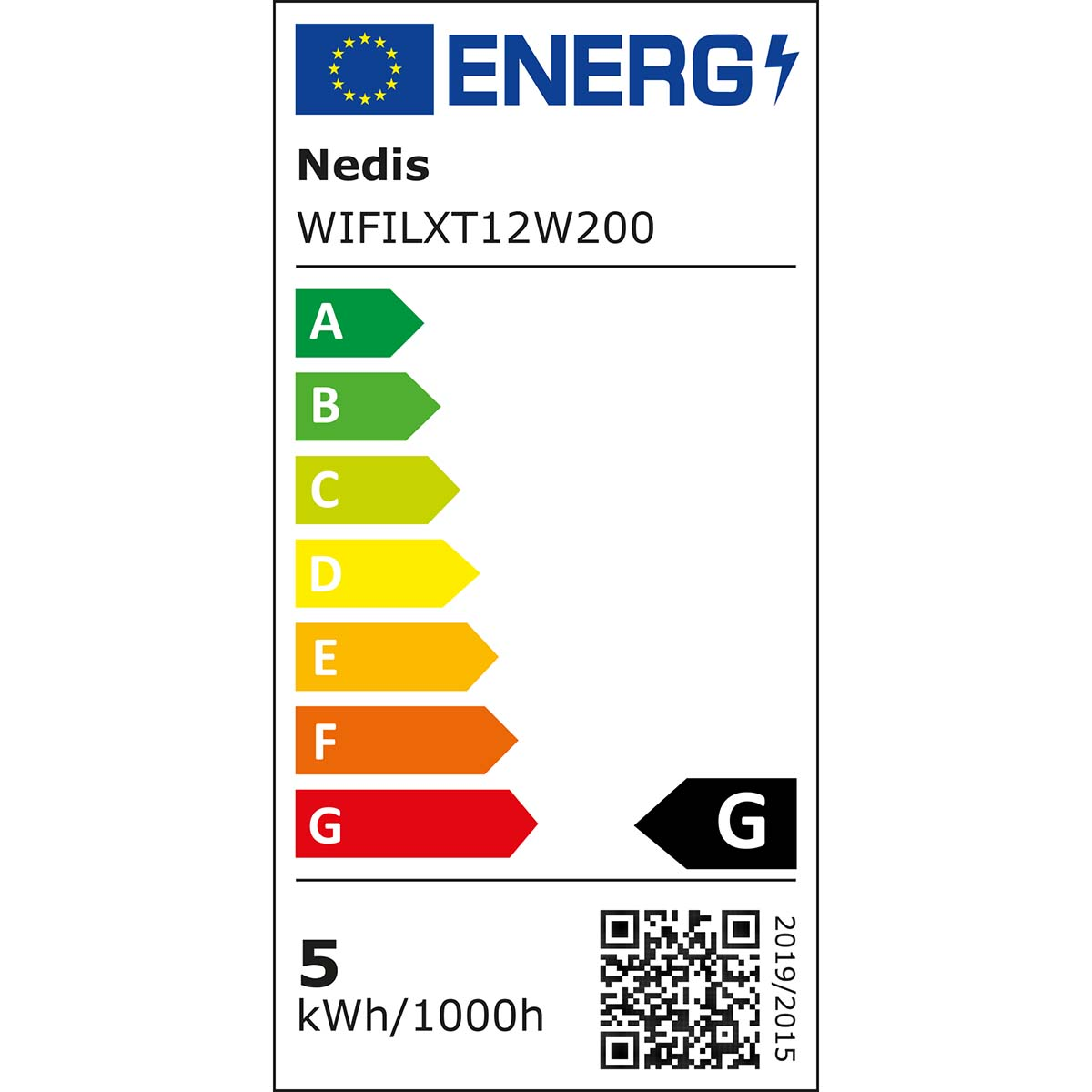 Energielabel voor een lamp, met energie-efficiëntieklassen.
