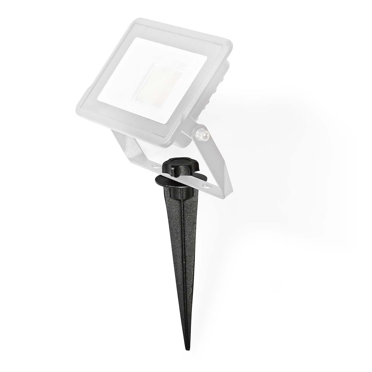 Spot met grondpen, productomtrek. Witte achtergrond, zwarte pen.
