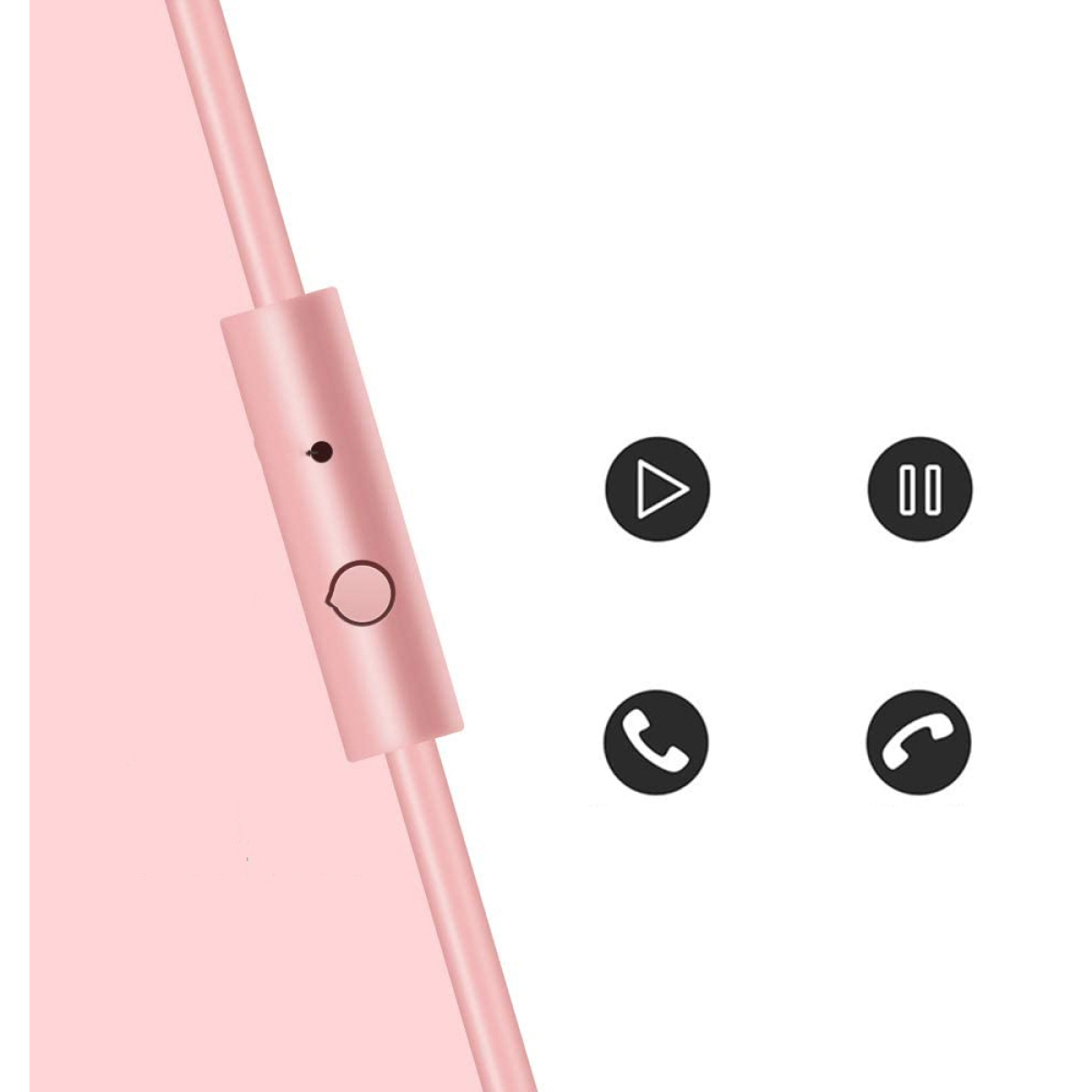 Ein pinkfarbener In-Ear-Kopfhörer mit Steuertasten.
