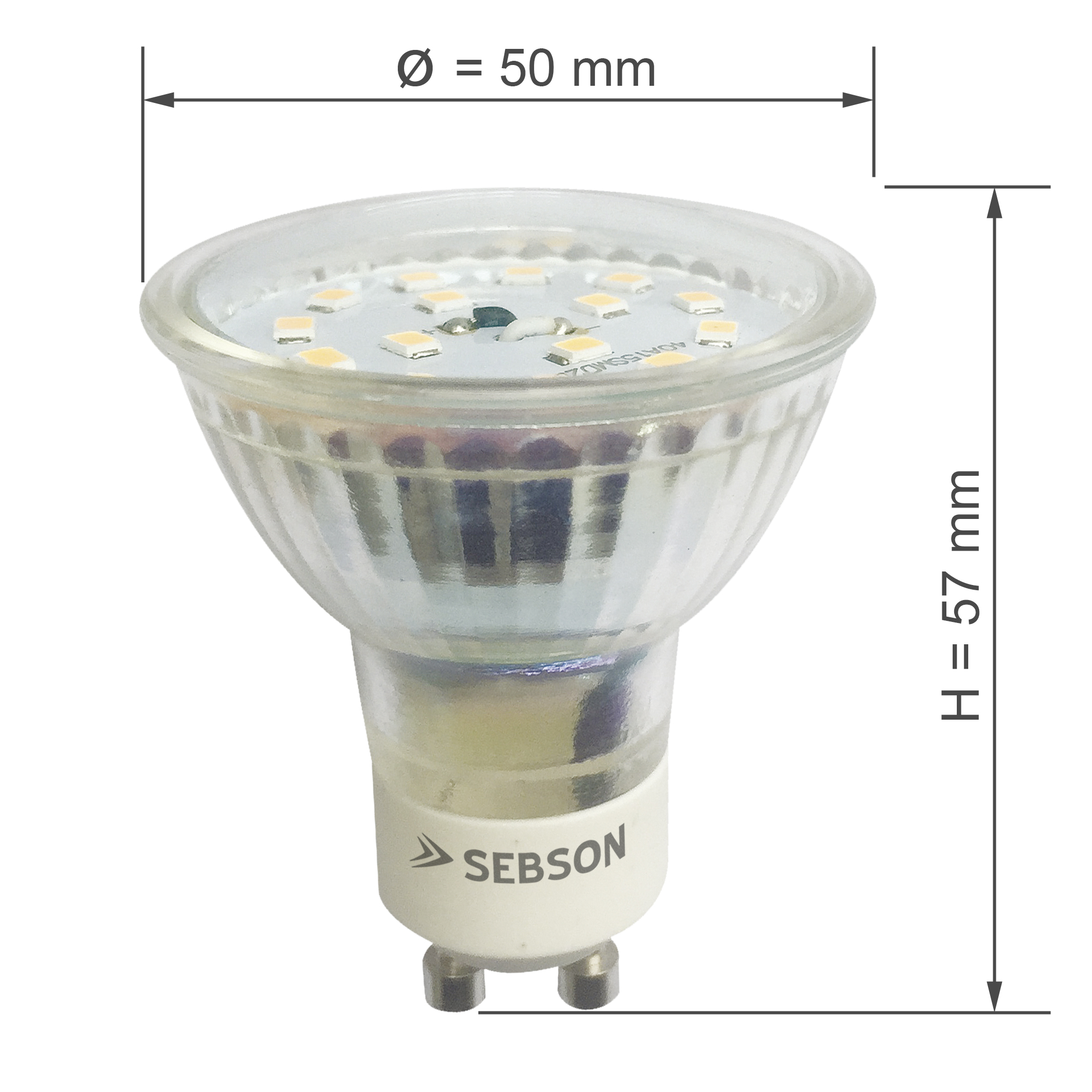 LED-Glühbirne mit Maßen in Millimetern.