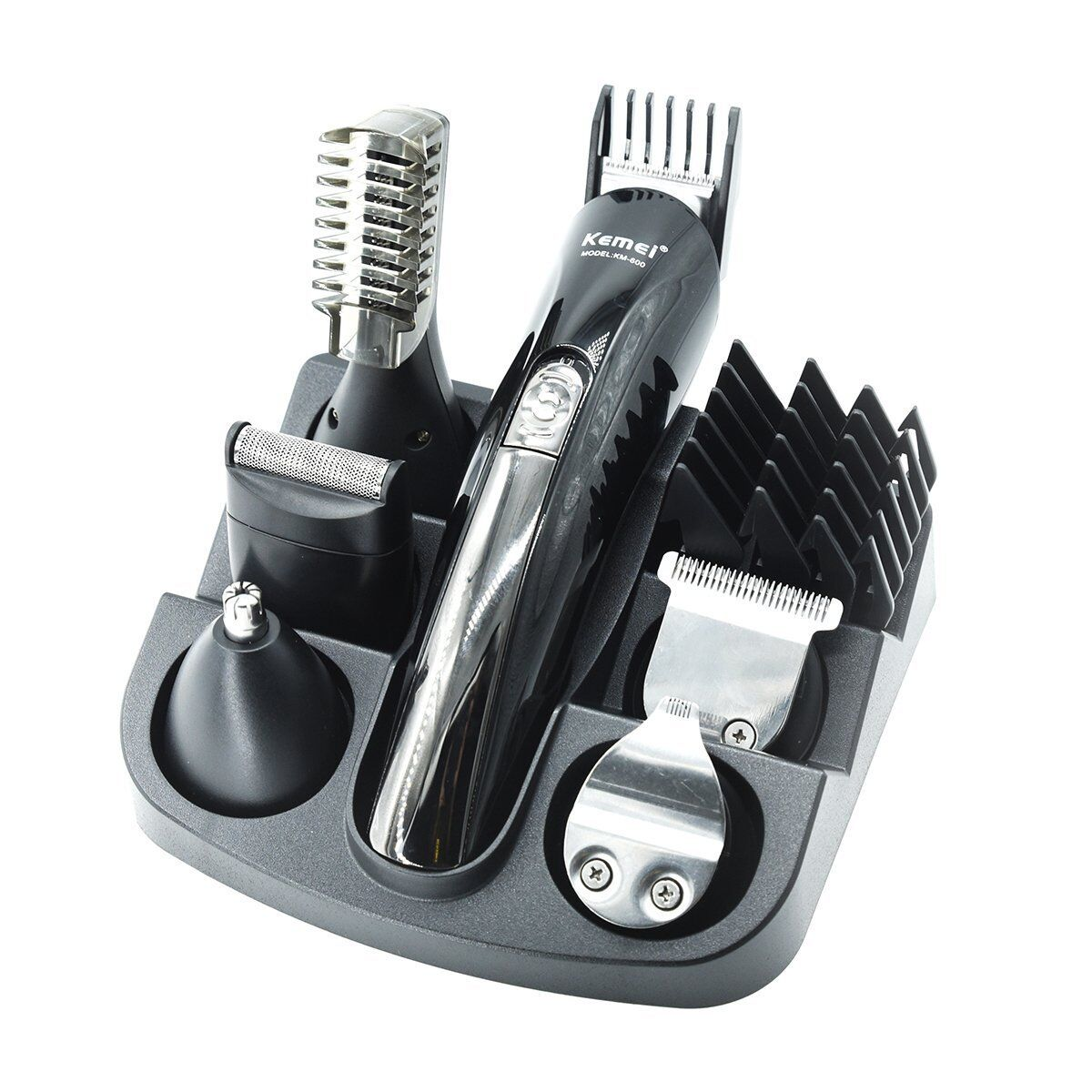 Kit per la cura del corpo nero con diversi accessori su una base.