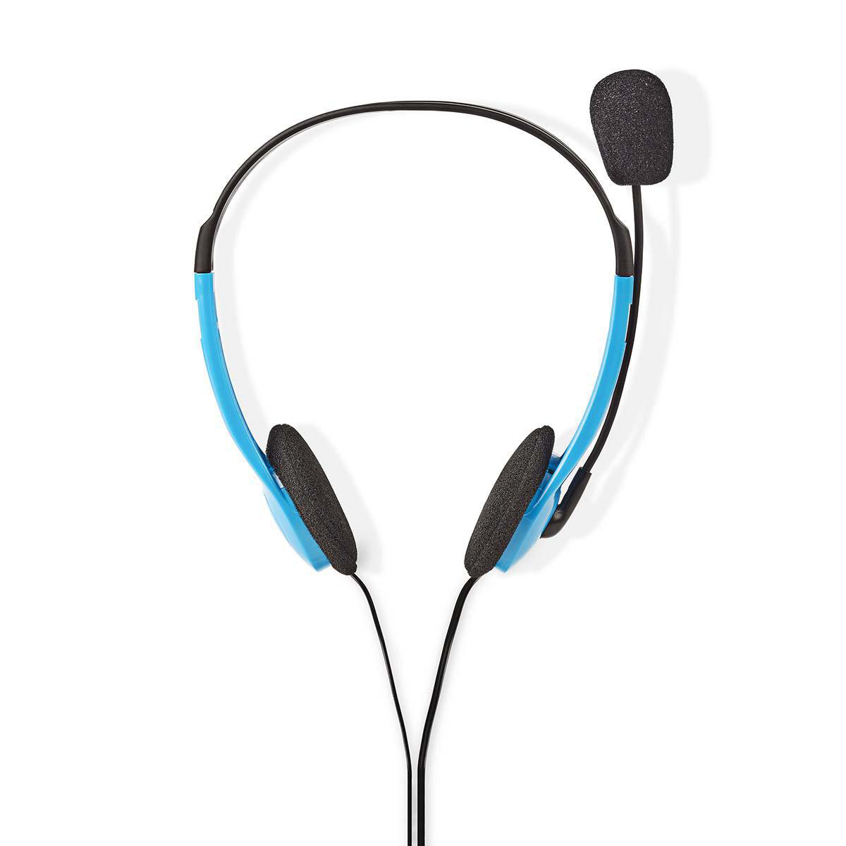 Blauwe en zwarte headset met microfoon.