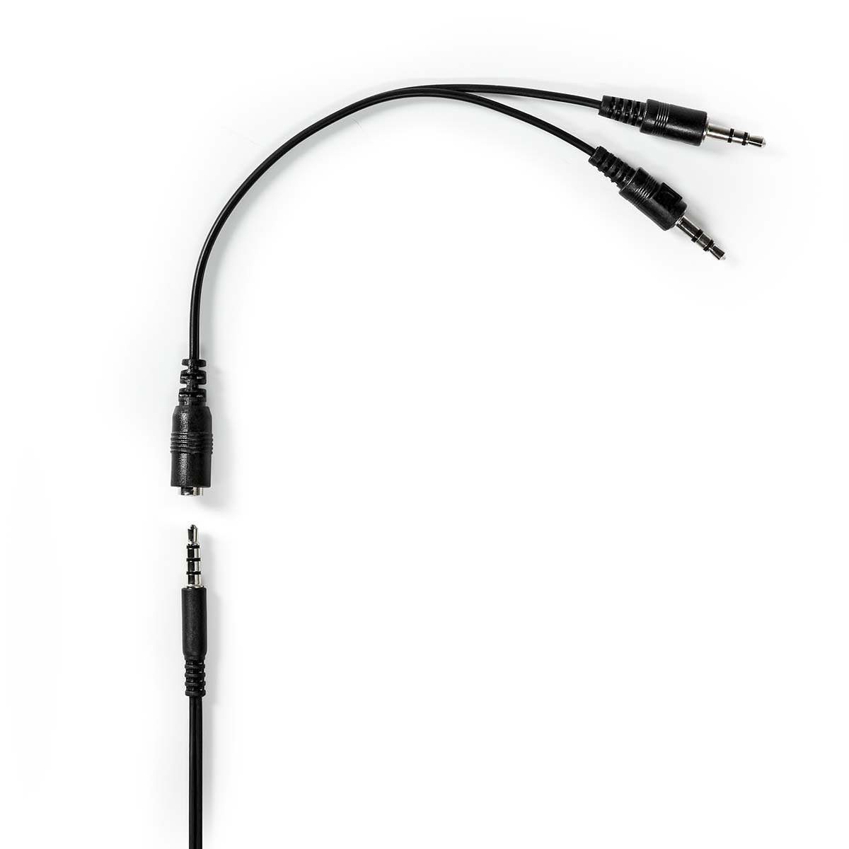 Ein geteiltes Audiokabel mit einem Stecker und zwei Steckern.