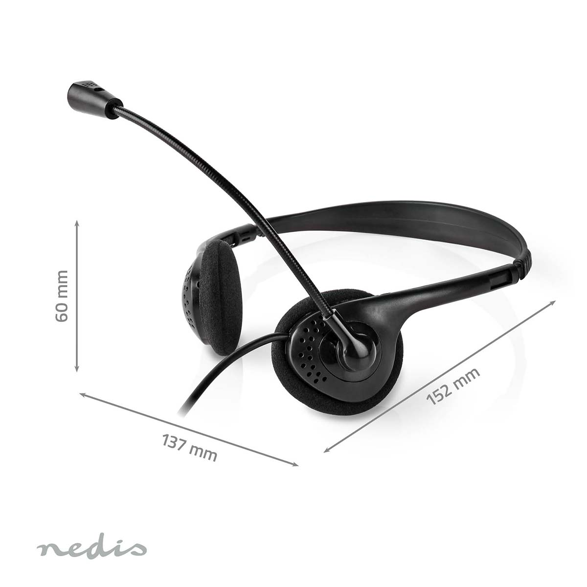 Cuffie nere con microfono, misurano 152 mm di lunghezza, 137 mm di larghezza e 60 mm di altezza.