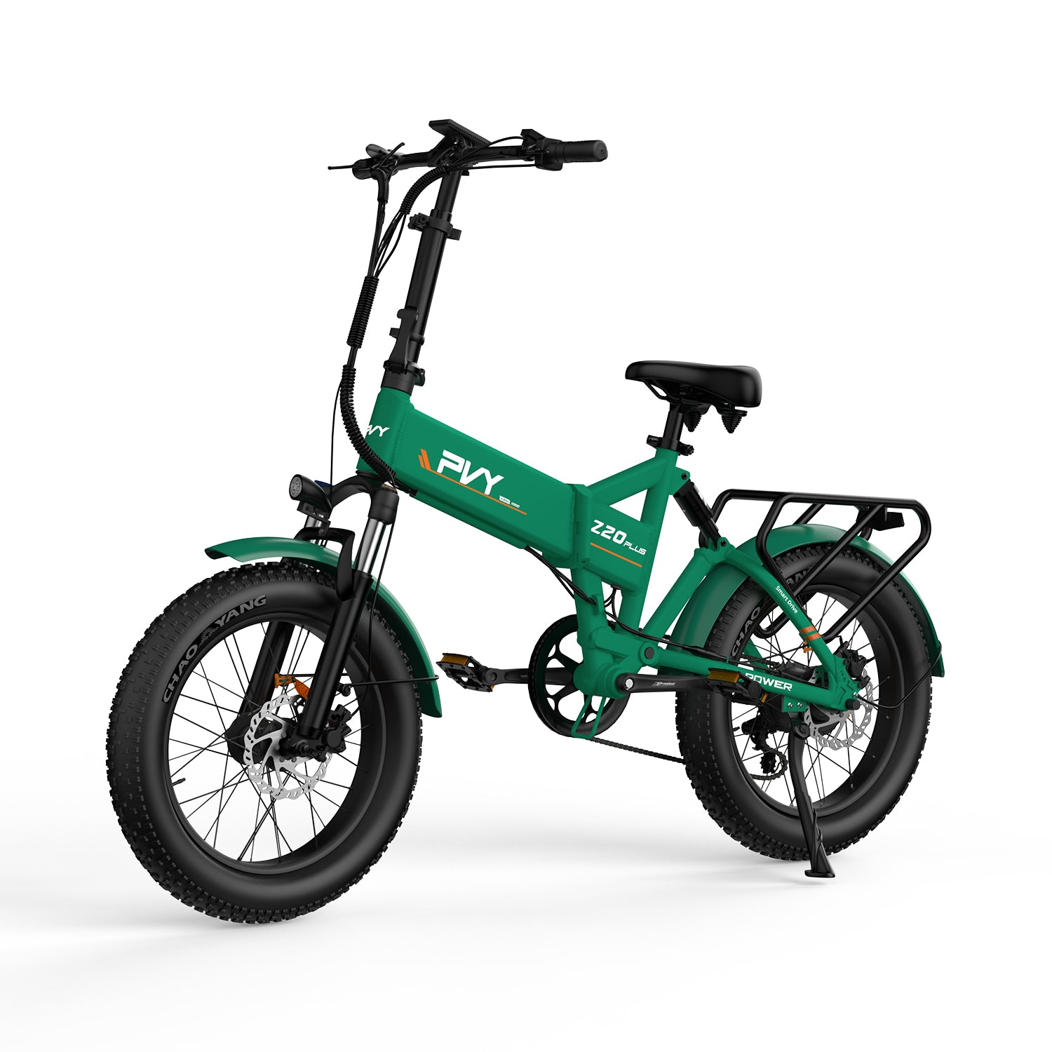 Bicicleta eléctrica plegable verde sobre fondo blanco. Es un modelo FWV Z20 plus.