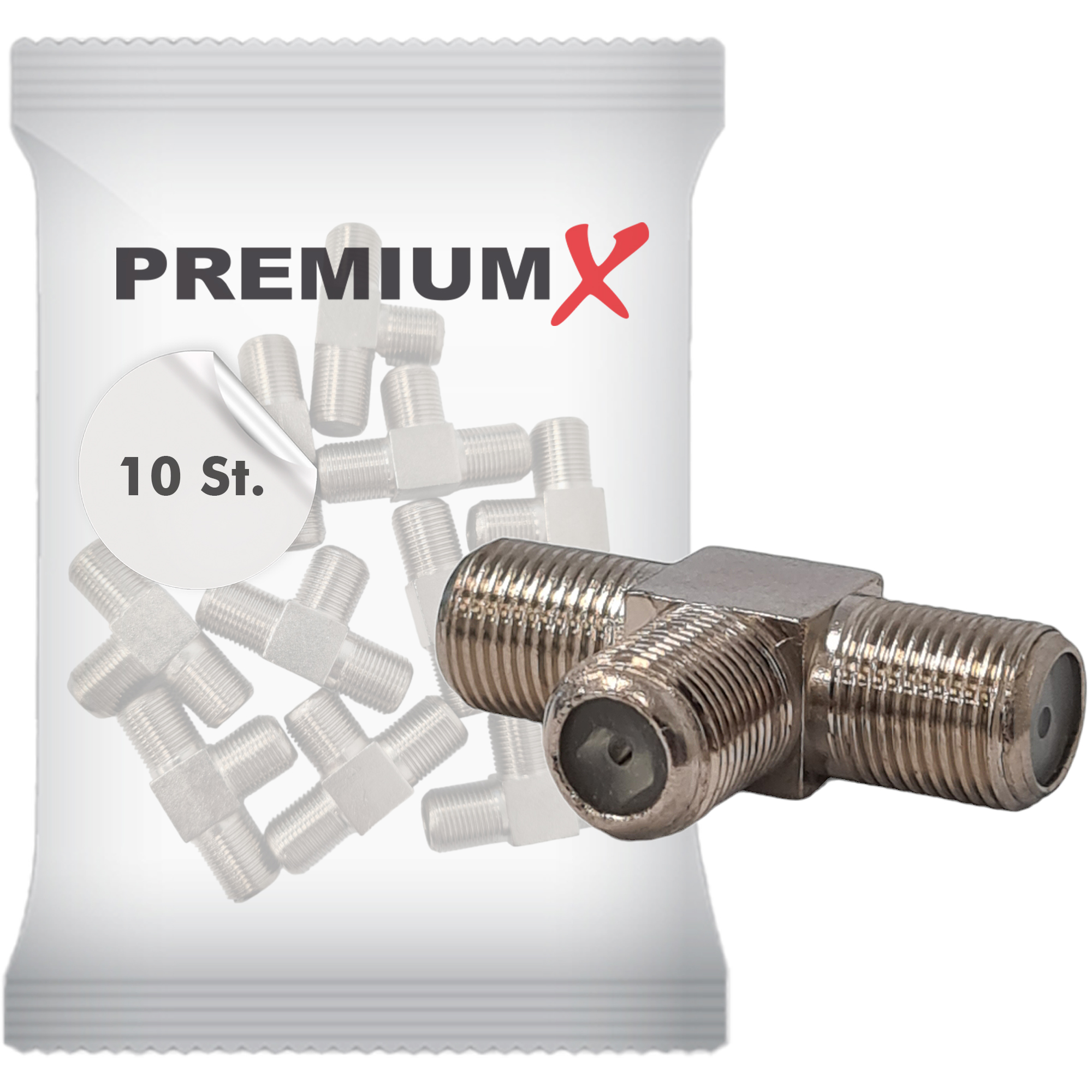 Beutel mit Metallverbindern mit 'PREMIUM X'-Label und '10 St.' Text. Ein Verbinder ist im Fokus.