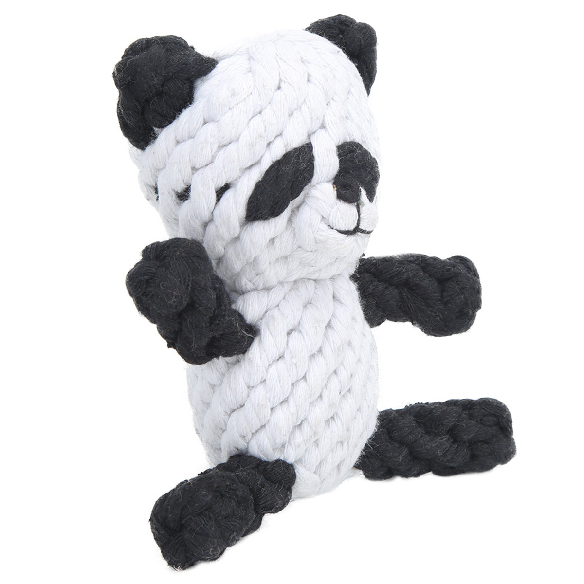 Ein weiß-schwarzes Panda-Plüschtier in sitzender Pose auf weißem Hintergrund.