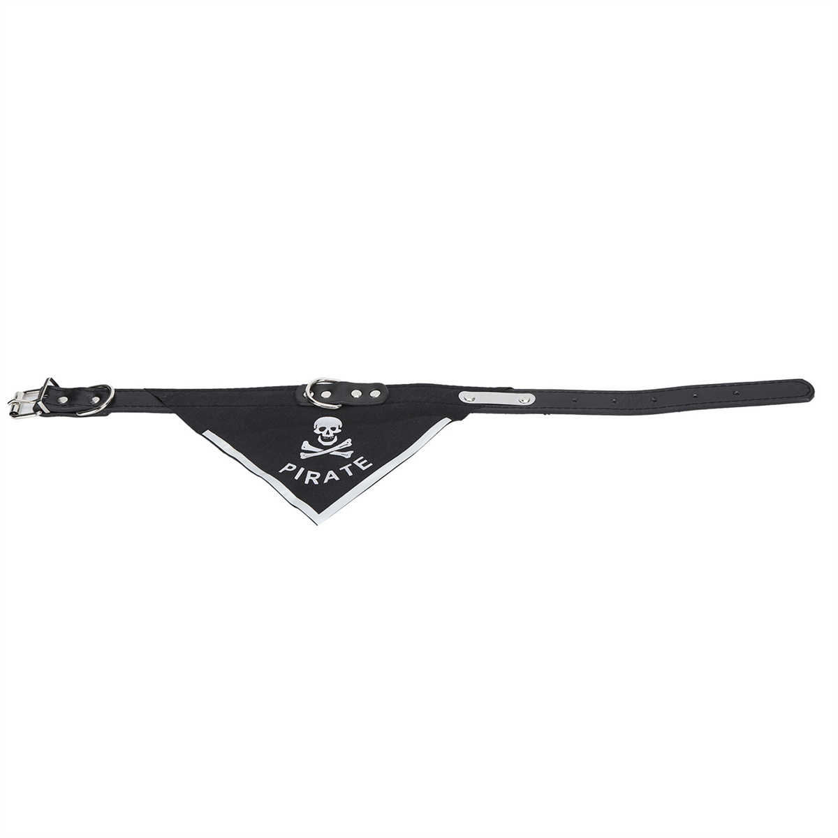 Schwarzes Hundehalsband mit Piraten-Bandana, Totenkopf-Design.