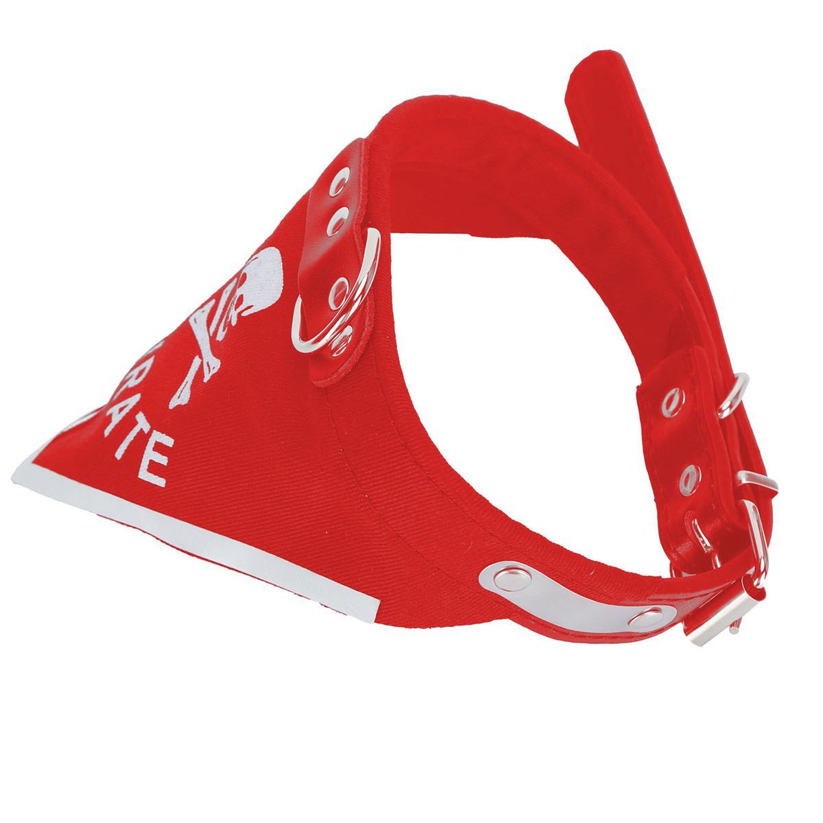 Rotes Piraten-Bandana mit einem Totenkopf-Logo.