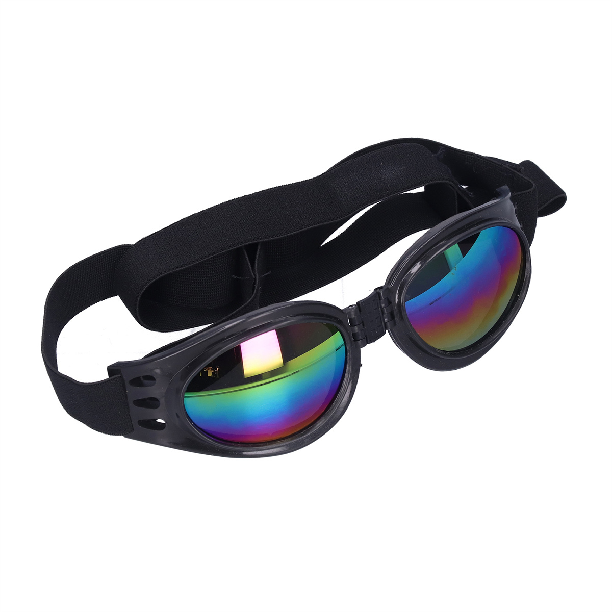 Schwarze Hundegestelle mit Regenbogenlinsen. Weißer Hintergrund.