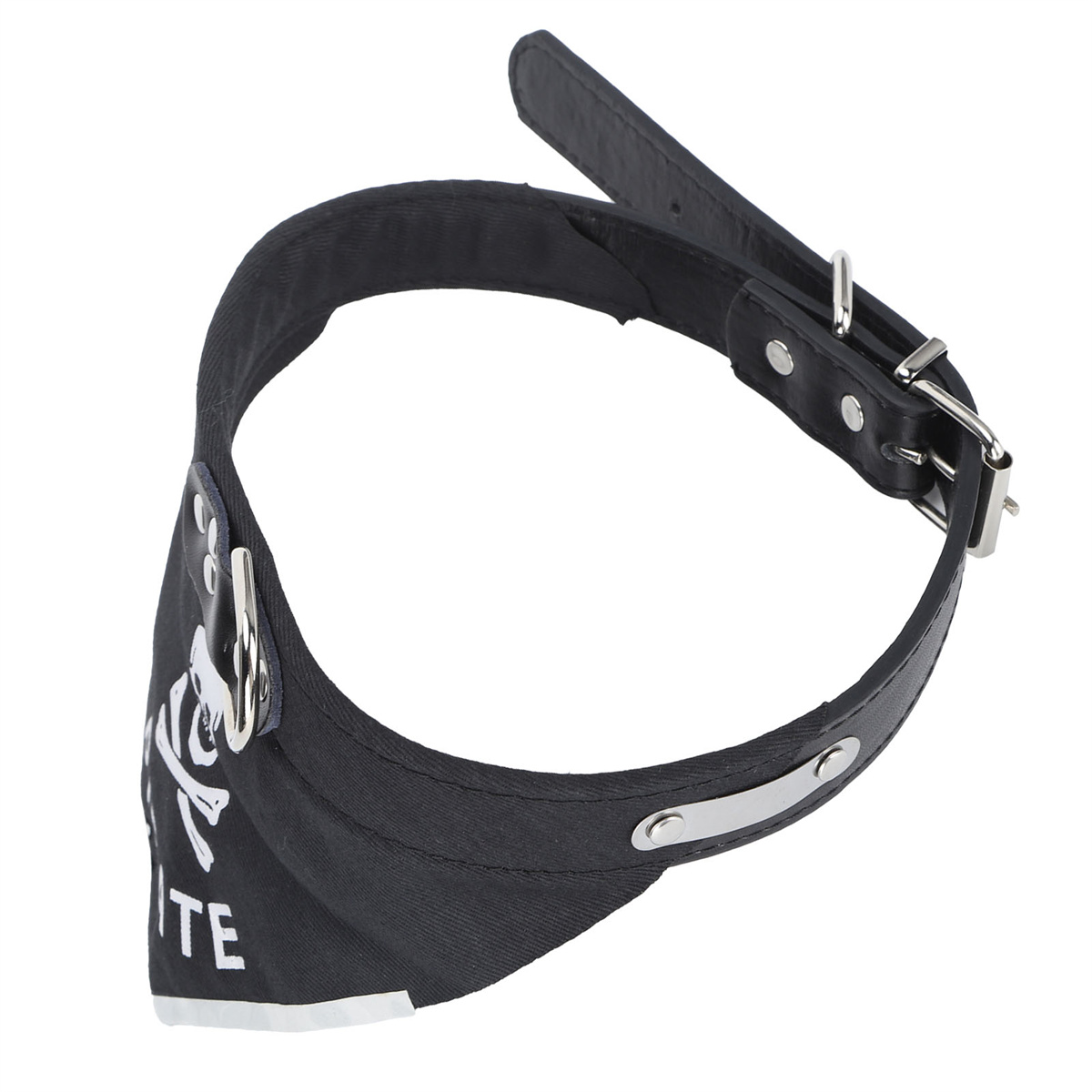 Schwarzes Hundehalsband mit Totenkopf-Design und Lederriemen.