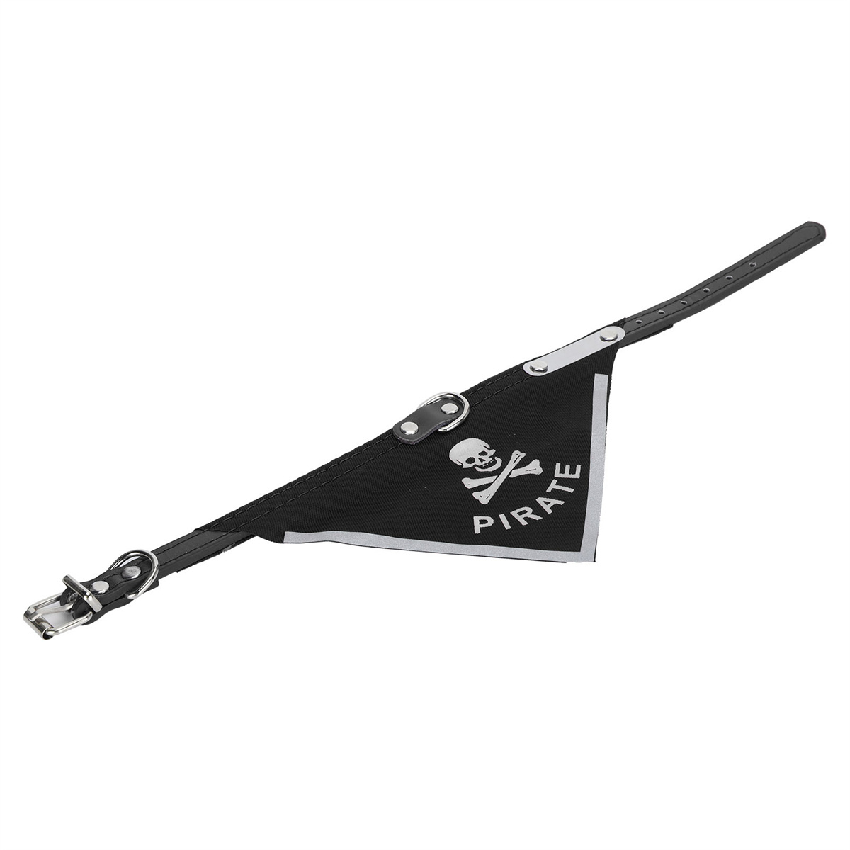 Schwarzes Hundehalsband mit Piratenflaggen-Design und Totenkopf.