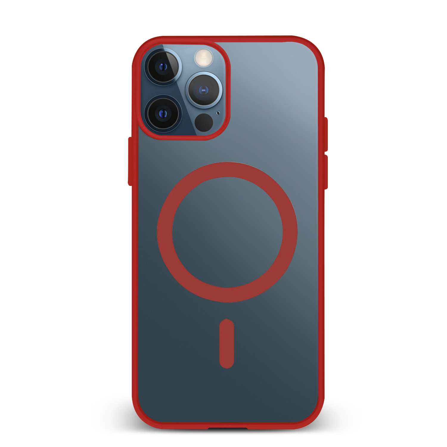 Telefono blu con cornice rossa e cerchio rosso. Sfondo bianco.