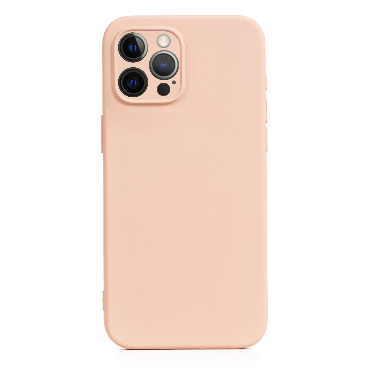 Custodia per telefono color pesca con ritagli per la fotocamera, isolata su sfondo bianco.
