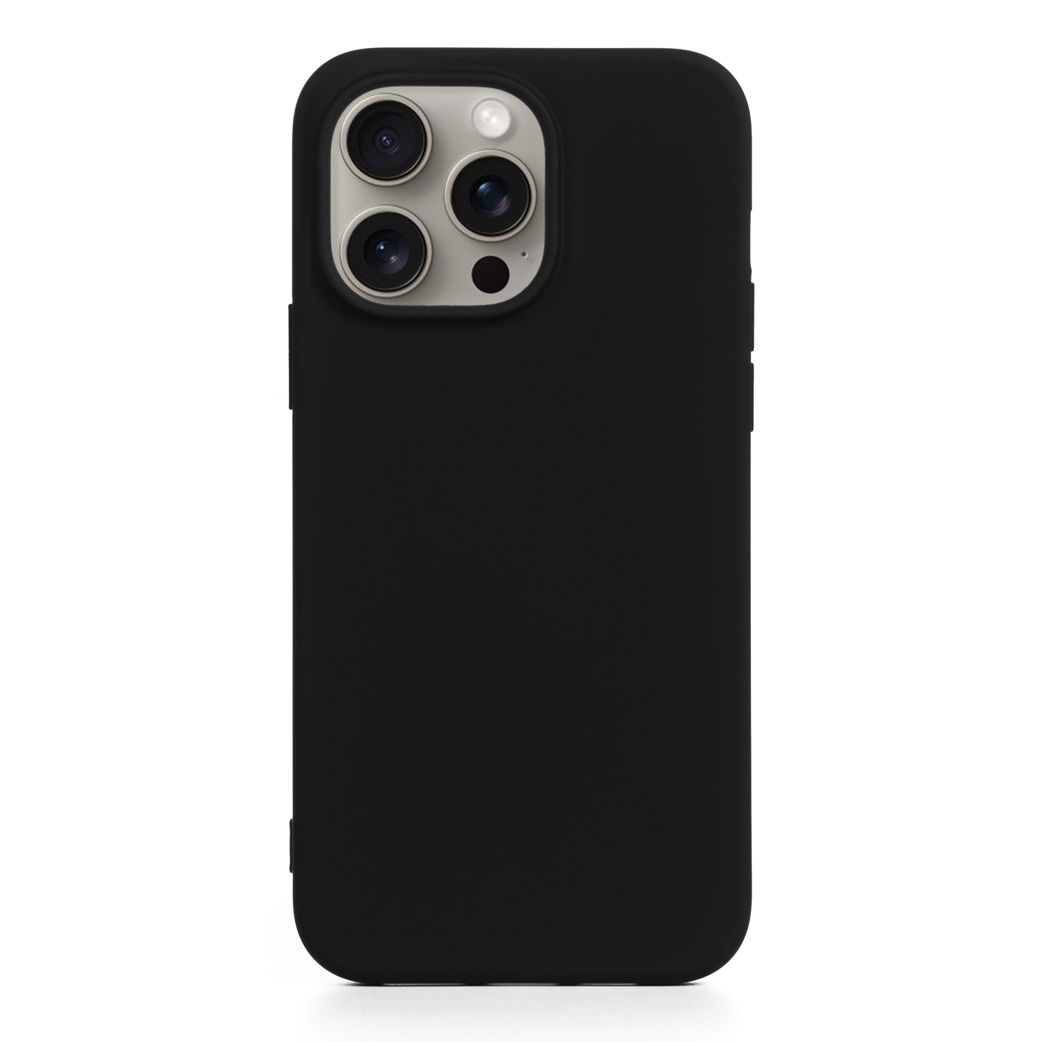 Custodia nera per telefono con tre lenti della fotocamera e cornice nera.