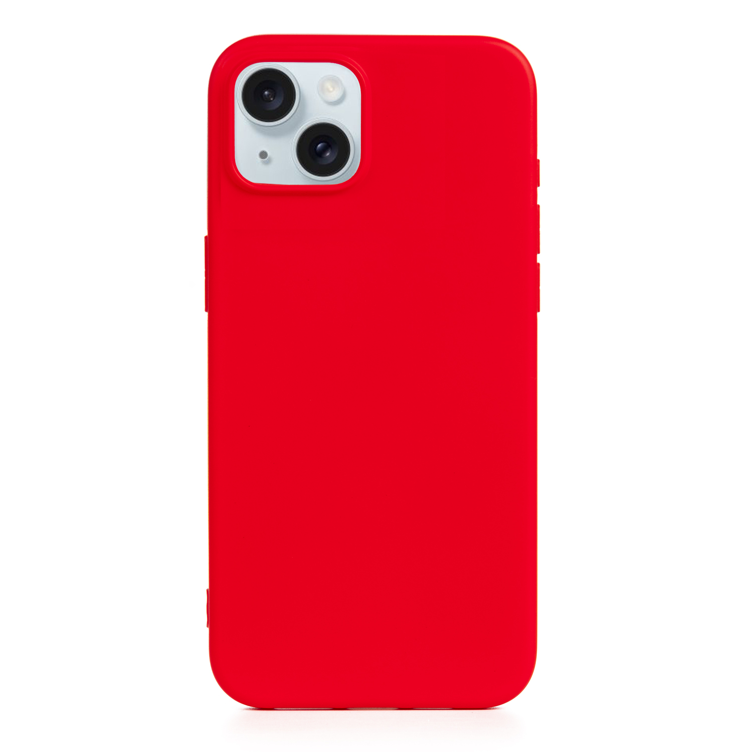 Custodia rossa per iPhone, che mostra il retro del telefono con le lenti della fotocamera visibili.