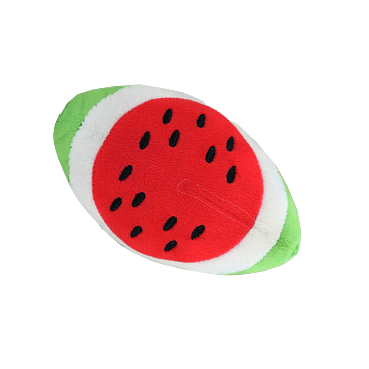 Wassermelonen-Plüschtier, rotes Zentrum mit schwarzen Samen, weißer und grüner Schale.