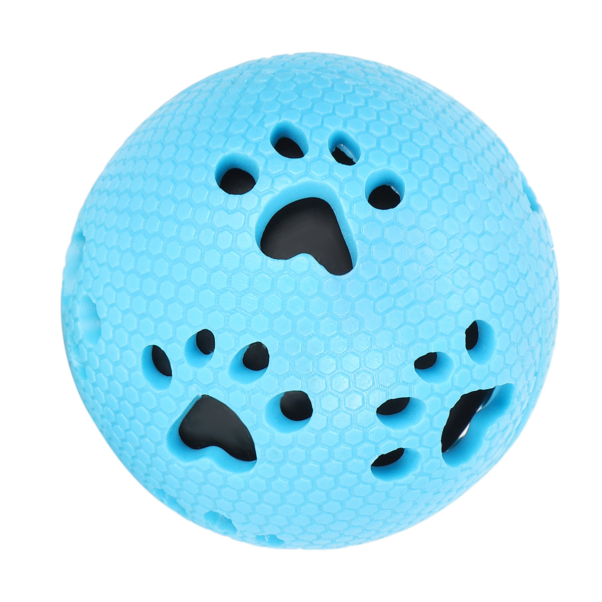 Blauer Hundespielball mit Pfotenabdruck-Ausschnitten.