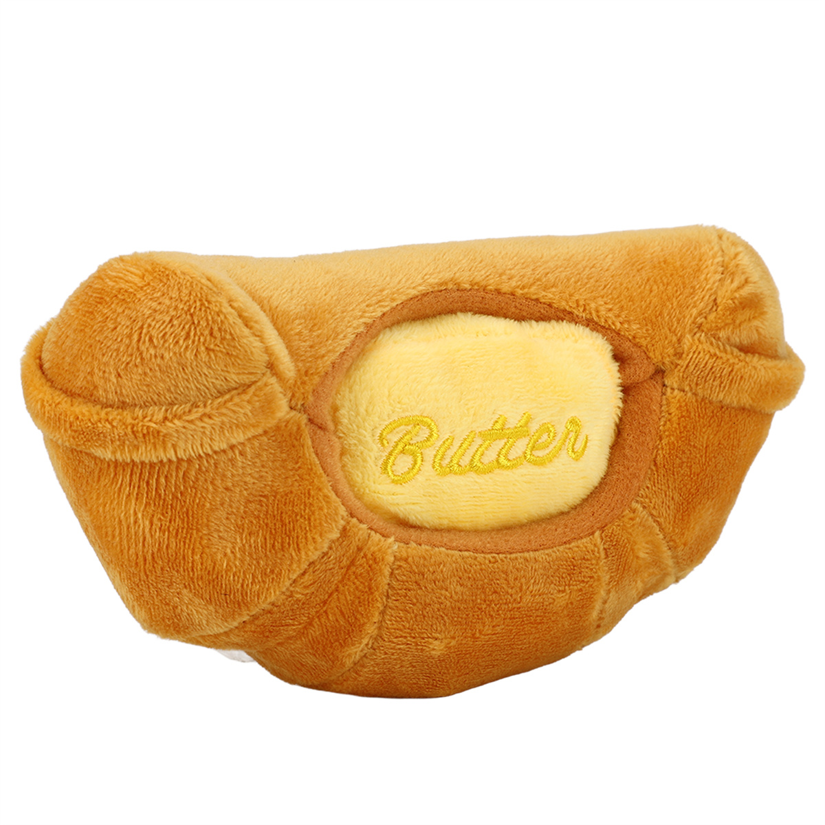 Ein spielzeugförmiges Plüsch-Butter mit dem Wort Butter darauf.