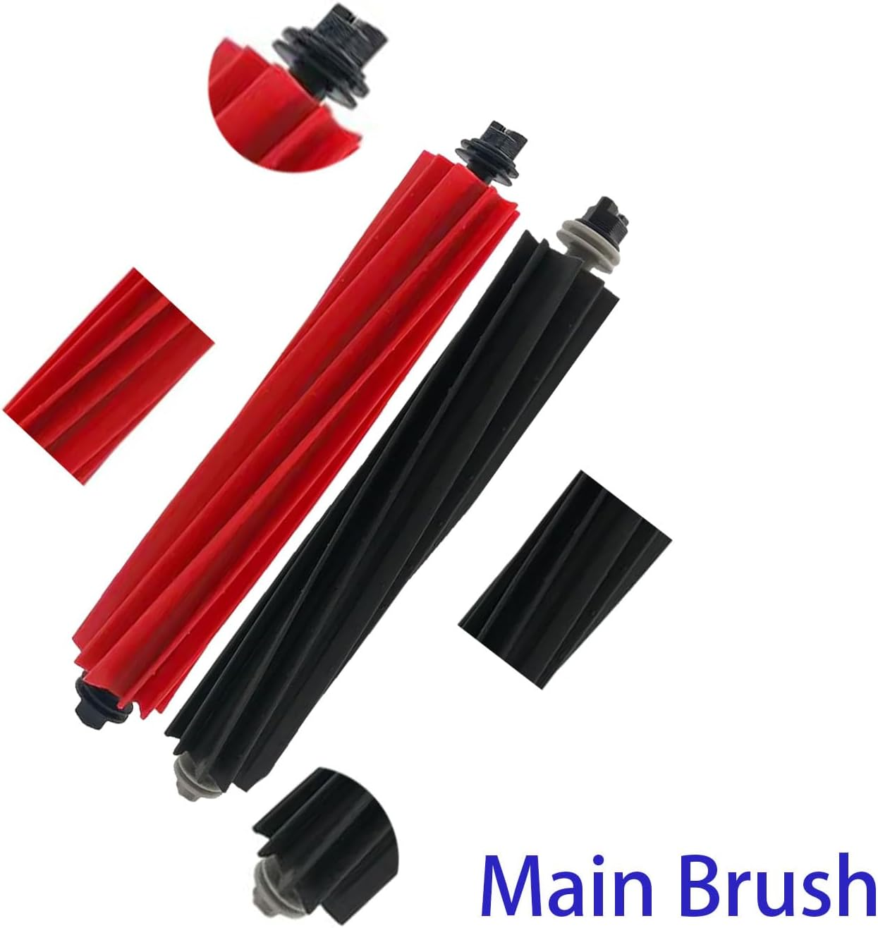 Czerwone i czarne szczotki główne do odkurzacza, z tekstem Szczotka główna.