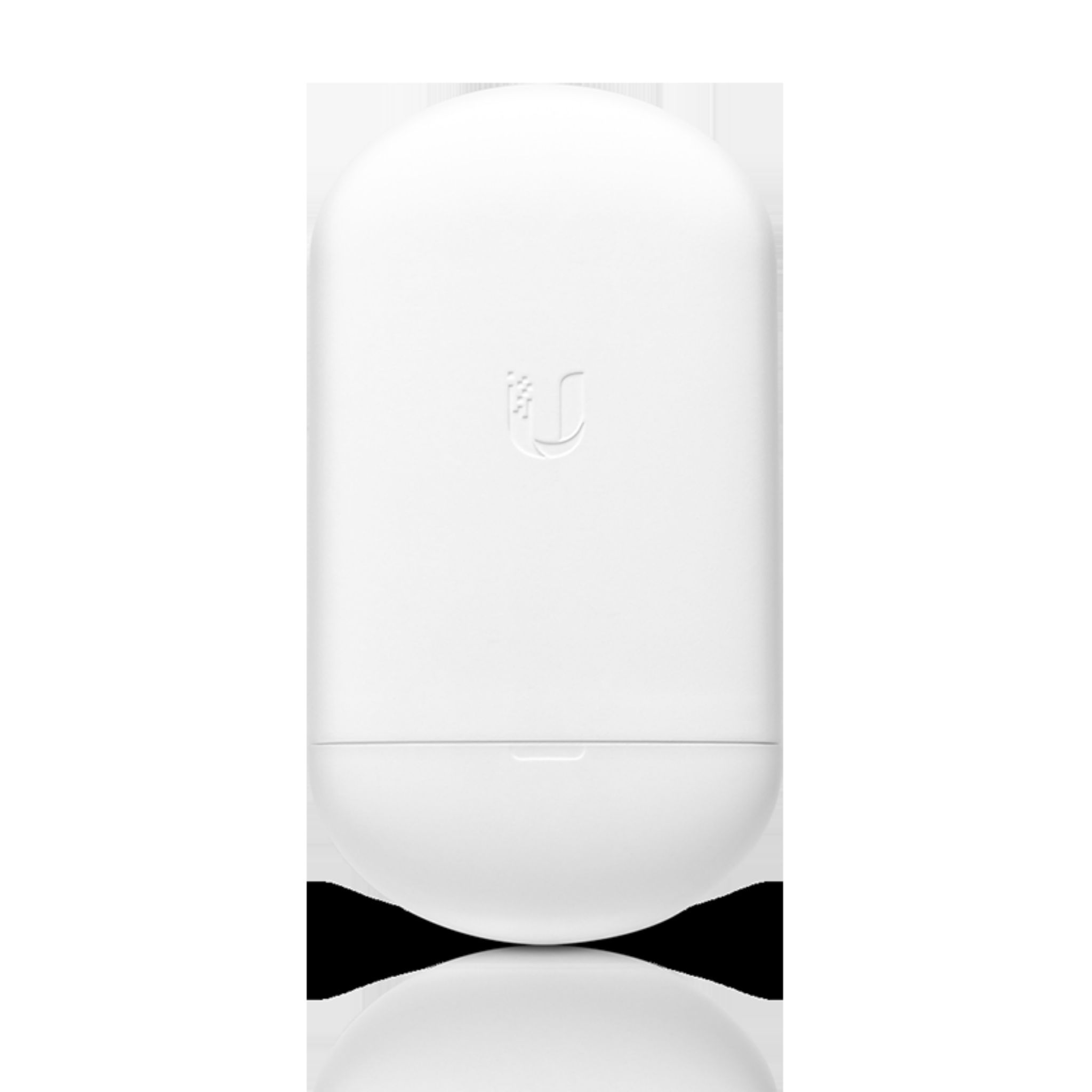 Un dispositivo rectangular blanco con un logotipo U. Tiene una parte superior redondeada y una parte inferior plana.